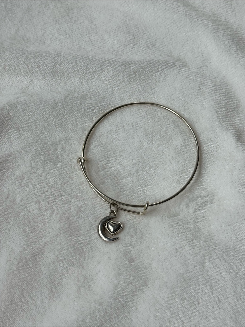 Silver Moon & Heart Charm Bangle Bracelet